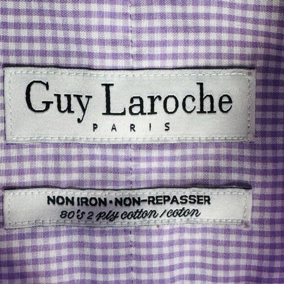 Guy Laroche Paris Mens Long Sleeve Shirt Size 18 34/35 Lilac Gingham Non Iron - Picture 6 of 10